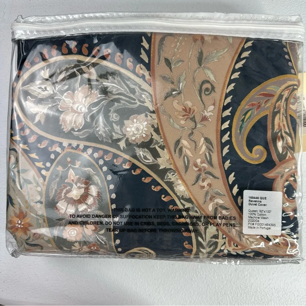 Frontgate Ravenna Paisley Queen Size Duvet Bed Cover Blue 100% Cotton